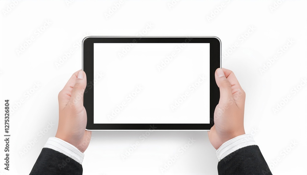 Minimalist HighTech Tablet Mockup against a White Background, Showcasing Sleek Design and Pristine Cleanliness, Perfect for Digital Art, Web Design, or Graphic Inspiration. Minimalist HighTech Tablet Mockup against a White Background, Showcasing Sleek Design and Pristine Cleanliness, Perfect for Digital Art, Web Design, or Graphic Inspiration.