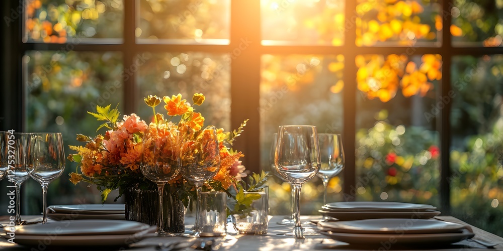 Sunlit Autumn Dinner Table Setting: A Festive Feast Sunlit Autumn Dinner Table Setting: A Festive Feast