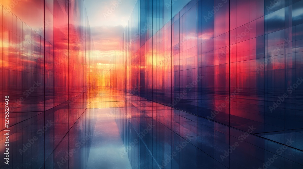 Abstract Futuristic Landscape with Colorful Reflections and Light Abstract Futuristic Landscape with Colorful Reflections and Light
