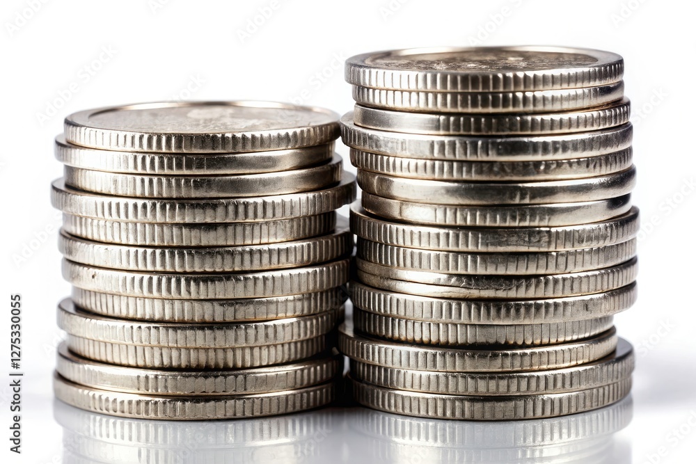 High-resolution image of isolated stacked coins; a royalty-free picture representing finance, business, and economic growth. High-resolution image of isolated stacked coins; a royalty-free picture representing finance, business, and economic growth.