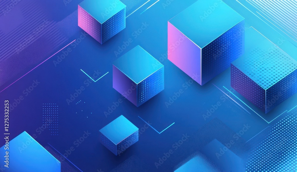 Fototapeta premium Abstract blue and pink cubes on gradient background.
