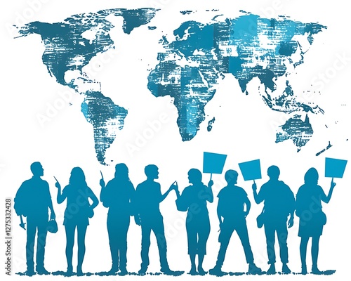 Wallpaper Mural Global protest silhouettes on world map Torontodigital.ca