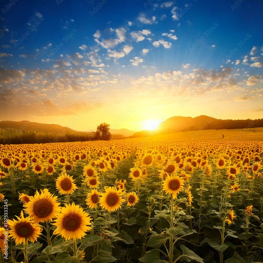 Fototapeta premium sunflower field at dawn 