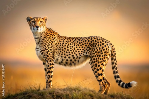 Fototapeta Naklejka Na Ścianę i Meble -  Iranian cheetah, a minimalist study in speed, grace, and predatory power amidst the wild savannah.