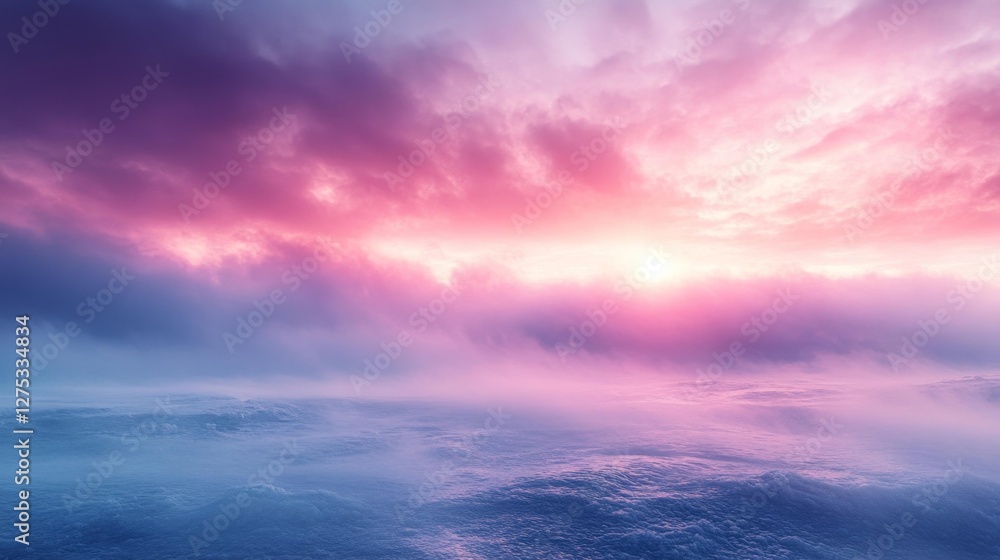 Obraz premium Breathtaking Frozen Landscape with Pink Sky and Clouds. Generative AI