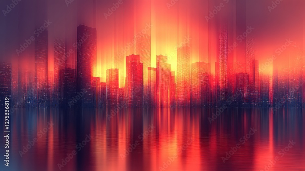 Vibrant Abstract Cityscape at Dusk with Colorful Reflections Vibrant Abstract Cityscape at Dusk with Colorful Reflections