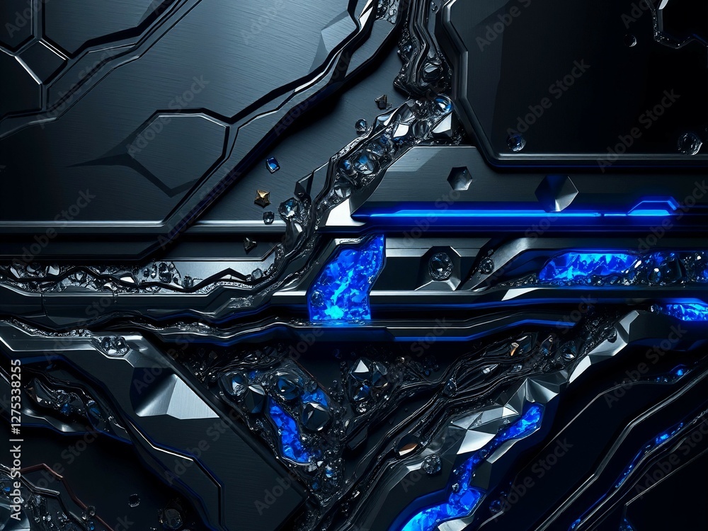 Fototapeta premium abstract dark background metallic based with blue glass