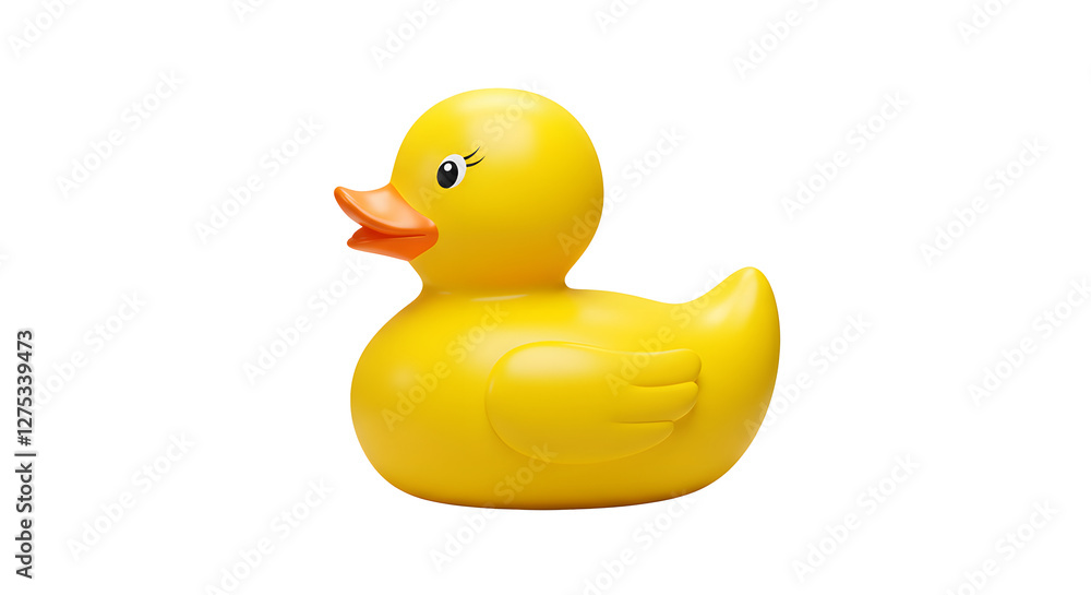 Fototapeta premium Yellow Rubber Duck on White Background for Child's Bath Toy