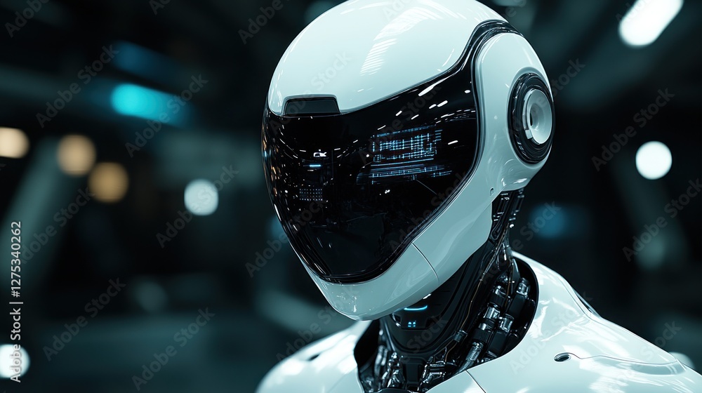 Futuristic Robot Head, Lab, HUD Display Futuristic Robot Head, Lab, HUD Display
