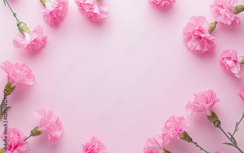 Pink carnations arranged on pastel background with copy space
Pink carnations arranged on pastel background with copy space