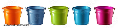 Wallpaper Mural set of small tin metal buckets in bright colors side handles top angle isolated on transparent background Torontodigital.ca