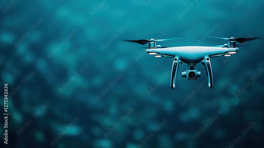 Fototapeta premium Aerial Drone Hovering Above the Water Surface in Calm Environment