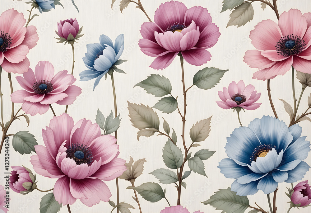 Fototapeta premium tiles design, Chic & Stylish Watercolor Blooms for Elegant Interiors