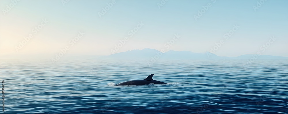 Fototapeta premium Serene Ocean View with Dolphin Swimming Near Calm Waters