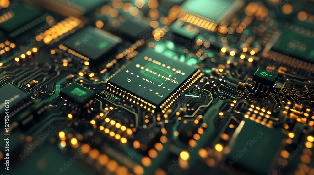Tech Marvel: A Vibrant Circuit Board with Golden Hues