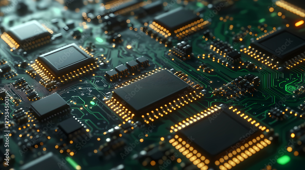 Complex Circuit Board with Orange Lights Complex Circuit Board with Orange Lights