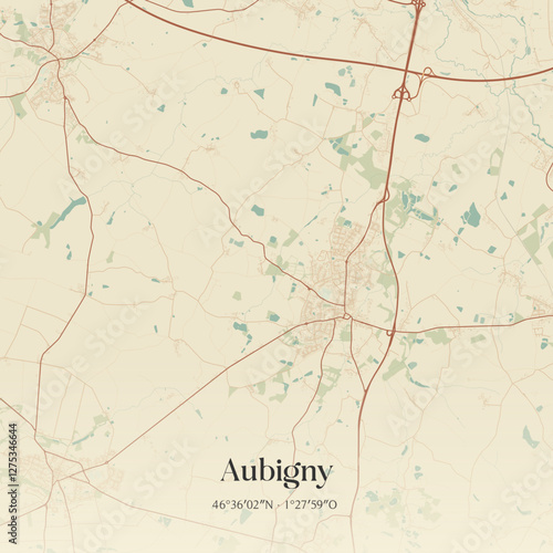 Vintage map of Aubigny, France.