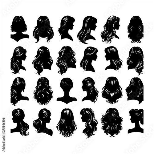 Set of women wigs hairstyle silhouette vector.  Variety female hairstyles vector illustration