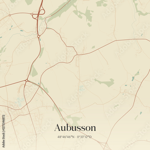 Vintage map of Aubusson, France.