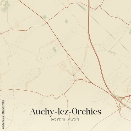 Vintage map of Auchy-lez-Orchies, France.