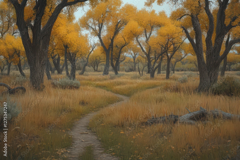Fototapeta premium Winding Path Through Golden Autumn Grove