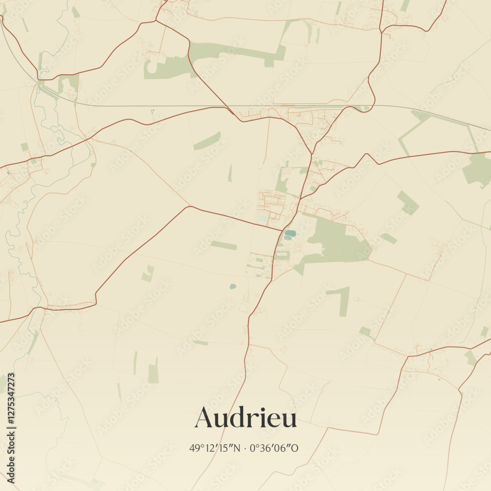Fototapeta premium Vintage map of Audrieu, France.
