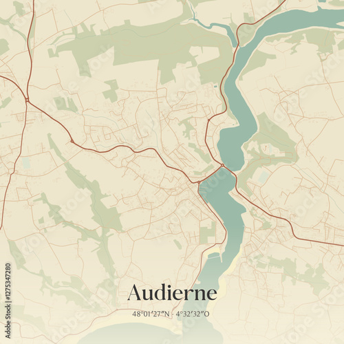 Vintage map of Audierne, France.