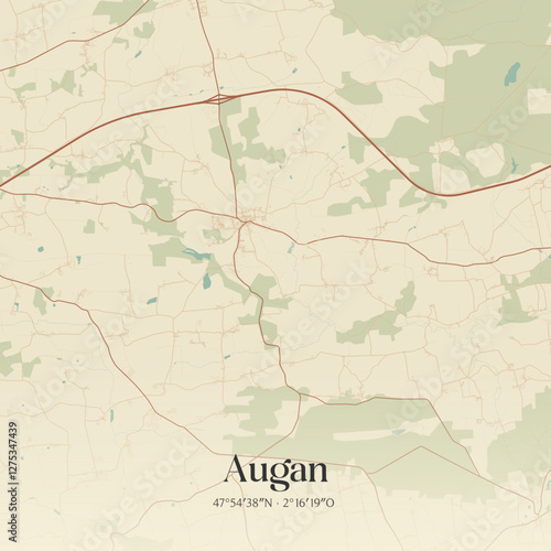 Vintage map of Augan, France.