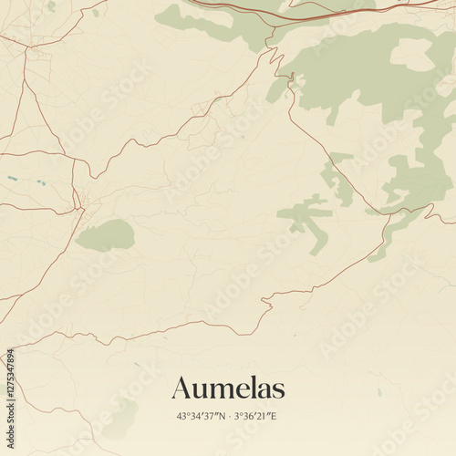 Vintage map of Aumelas, France.
