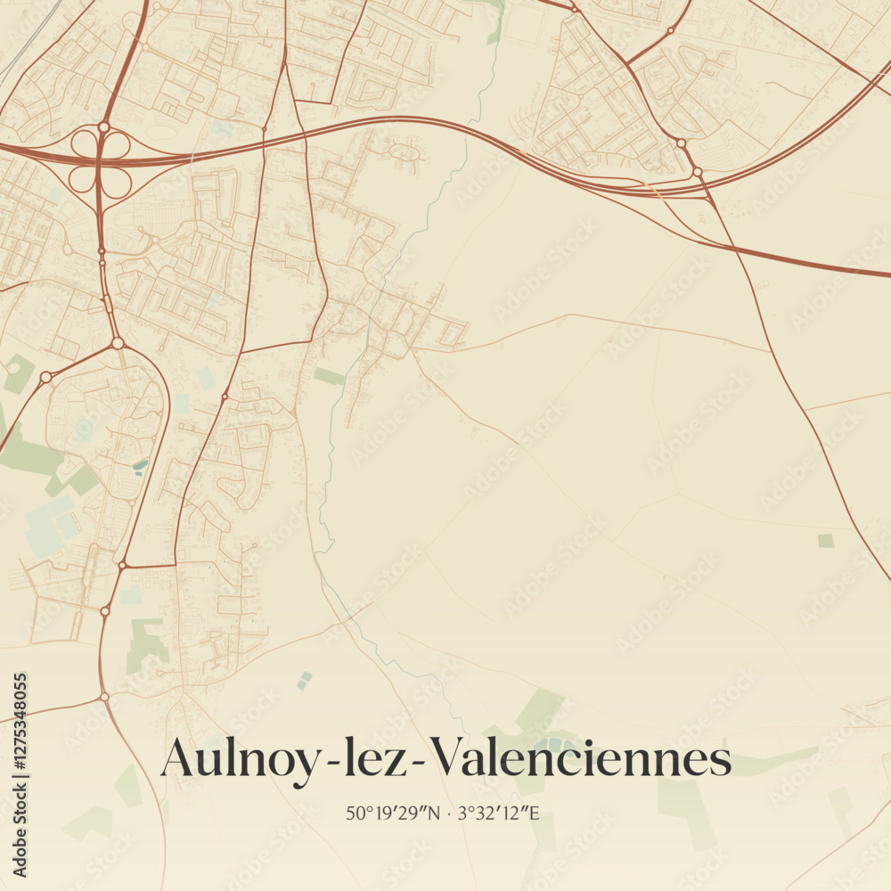 Obraz premium Vintage map of Aulnoy-lez-Valenciennes, France.