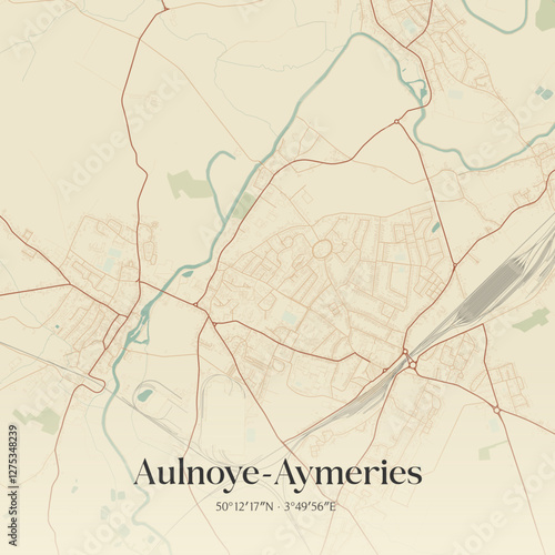 Vintage map of Aulnoye-Aymeries, France.