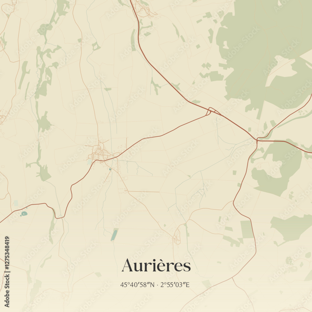 Obraz premium Vintage map of Aurières, France.