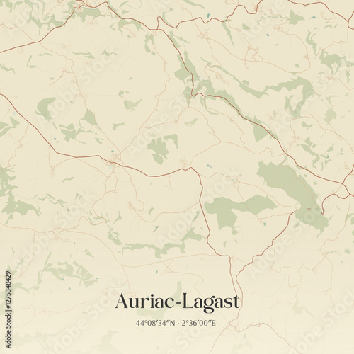 Vintage map of Auriac-Lagast, France.