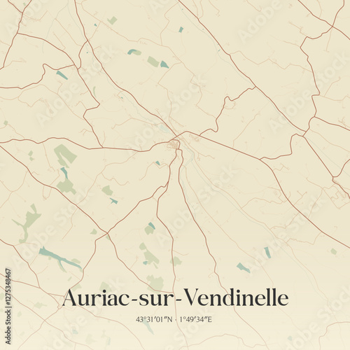 Vintage map of Auriac-sur-Vendinelle, France.