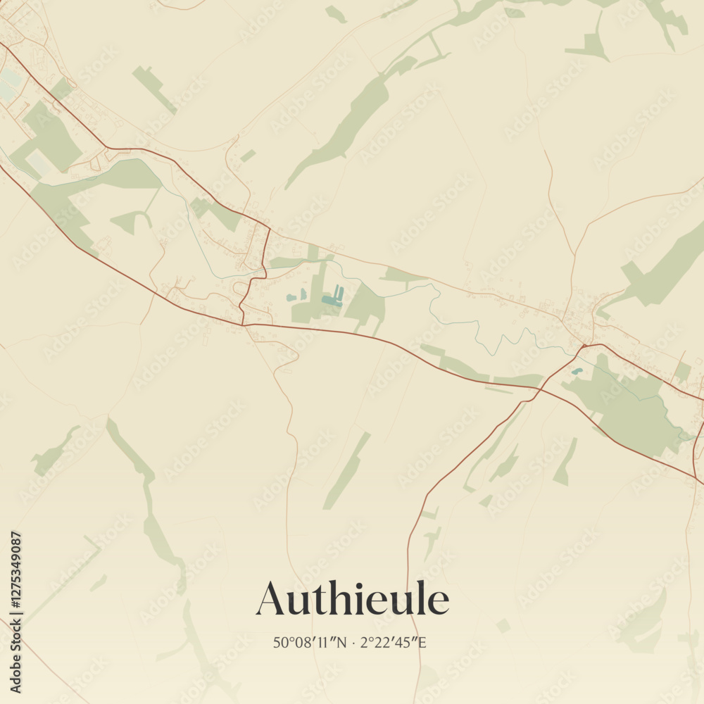 Fototapeta premium Vintage map of Authieule, France.