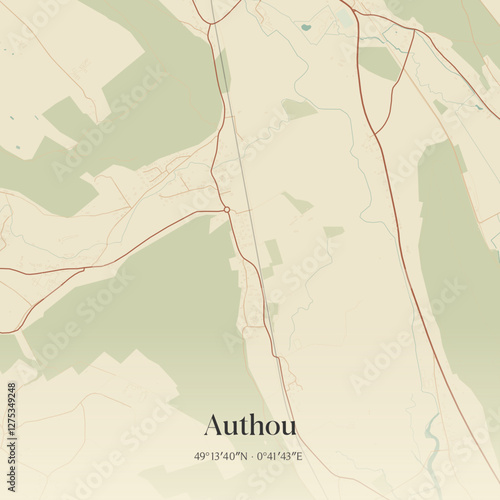 Vintage map of Authou, France.