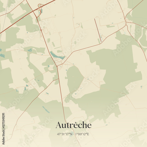 Vintage map of Autrèche, France.