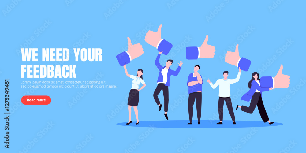 Customer feedback, employee or client satisfaction rating review with good or bad symbols - thumb up and down business concept vector illustration. Positive and negative feedback and evaluation Customer feedback, employee or client satisfaction rating review with good or bad symbols - thumb up and down business concept vector illustration. Positive and negative feedback and evaluation