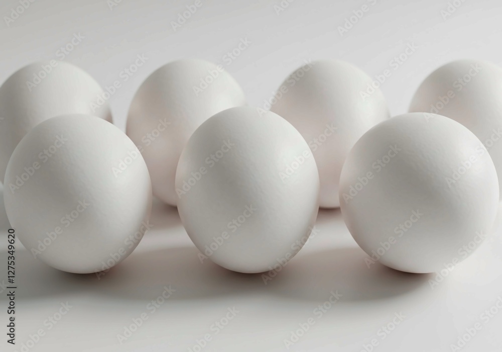 The smooth texture and bright white color of these seven eggs are captured in this simple yet visually appealing image The smooth texture and bright white color of these seven eggs are captured in this simple yet visually appealing image