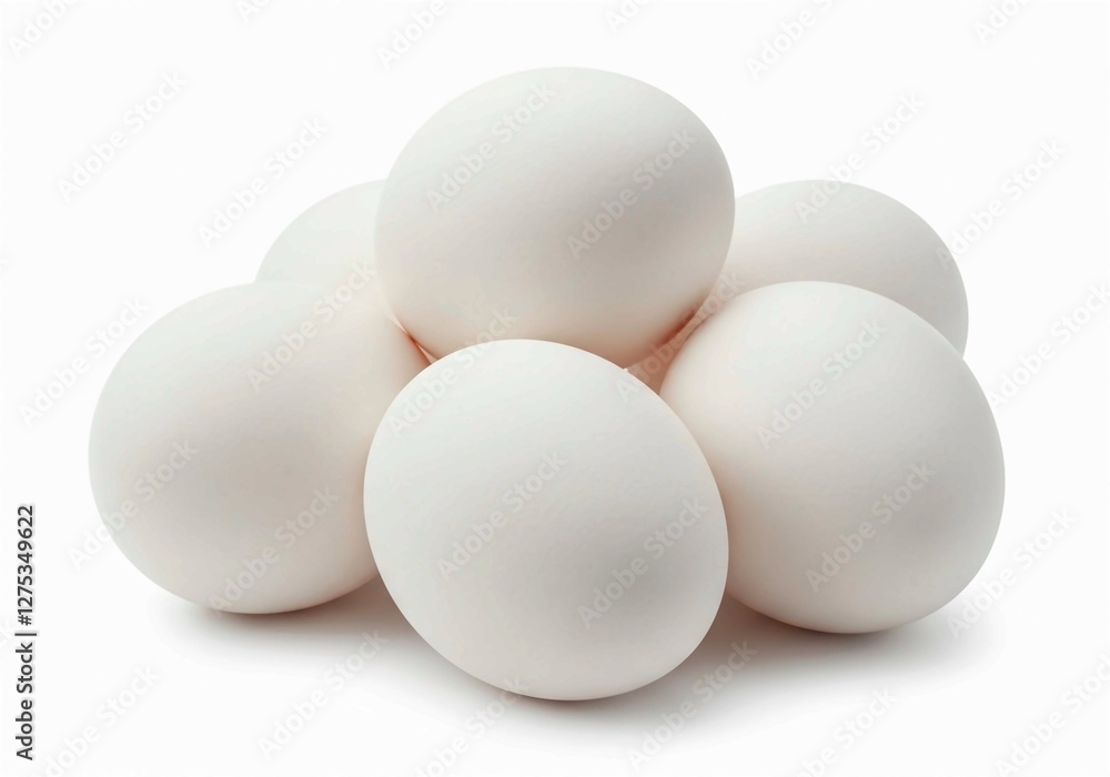 This image features a collection of bright white eggs, highlighting their natural beauty and simple elegance This image features a collection of bright white eggs, highlighting their natural beauty and simple elegance