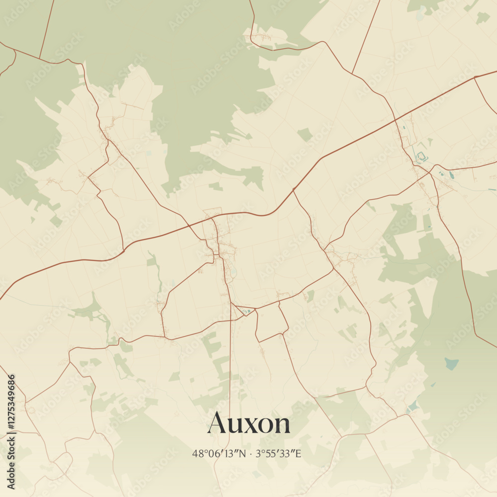 Fototapeta premium Vintage map of Auxon, France.