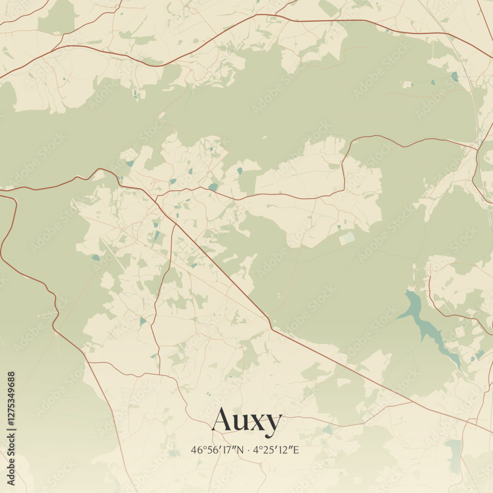 Obraz premium Vintage map of Auxy, France.