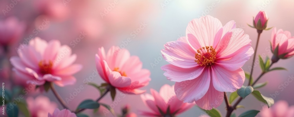Filled with fluffy flower blooms in soft hues, ethereal, airy Filled with fluffy flower blooms in soft hues, ethereal, airy