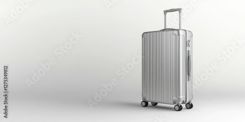 Sleek silver luggage stands ready for travel adventures and global exploration.