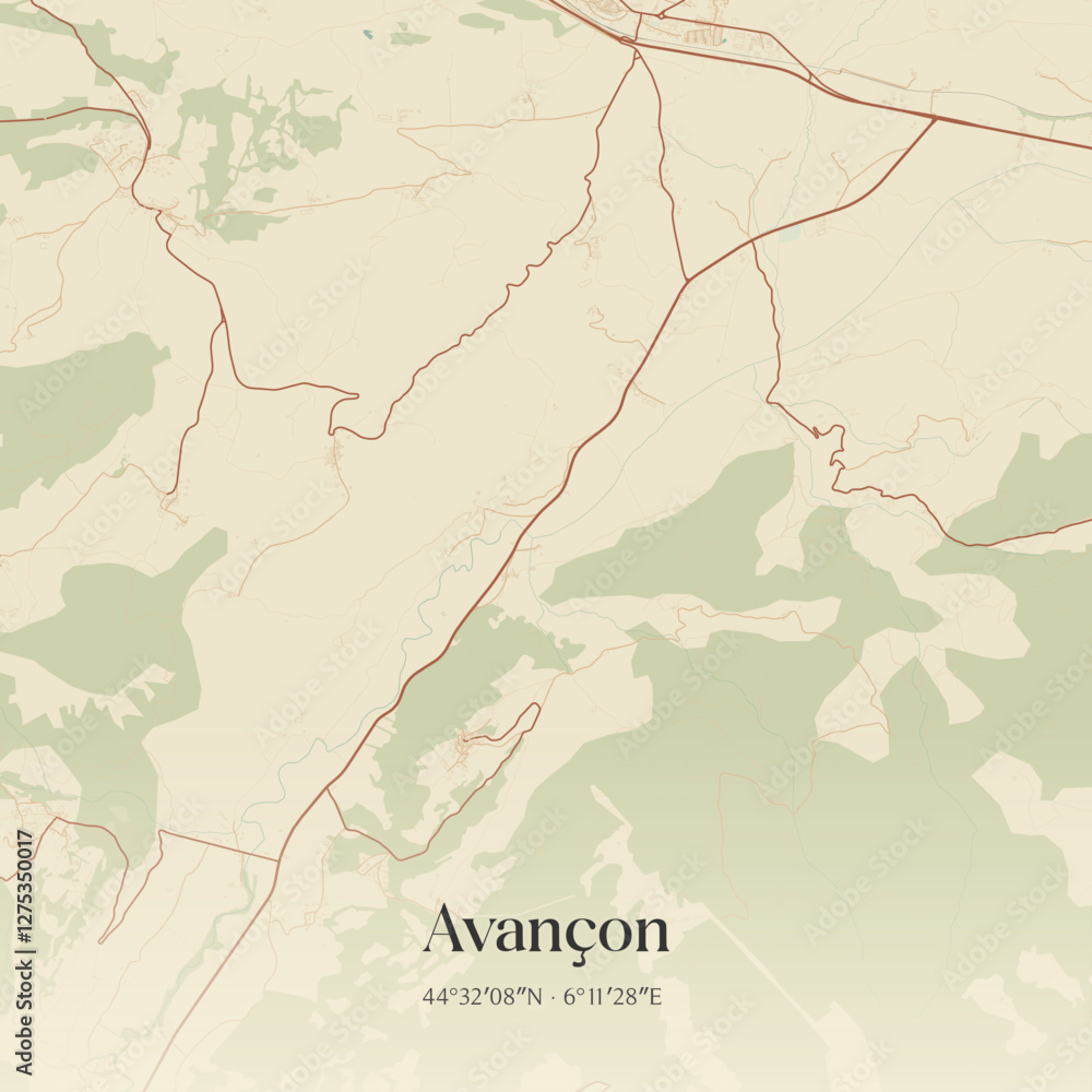 Obraz premium Vintage map of Avançon, France.