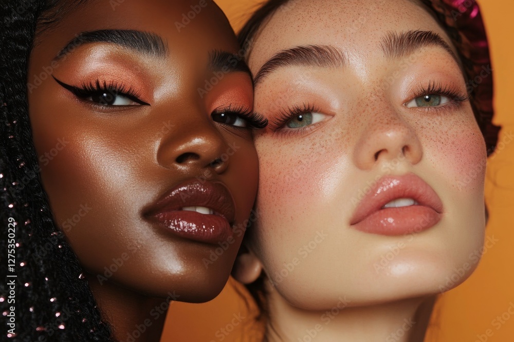Two Women's Faces with Stunning Makeup Two Women's Faces with Stunning Makeup