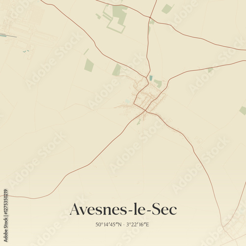 Vintage map of Avesnes-le-Sec, France.