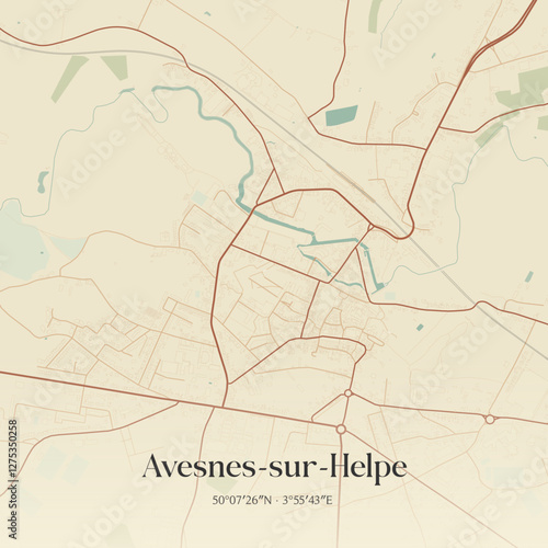Vintage map of Avesnes-sur-Helpe, France.