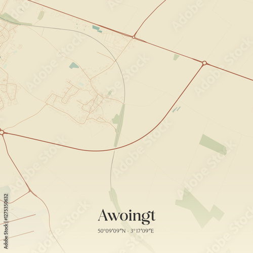Vintage map of Awoingt, France.