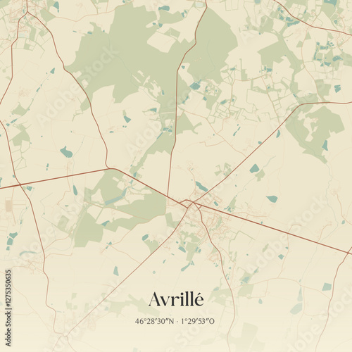 Vintage map of Avrillé, France.